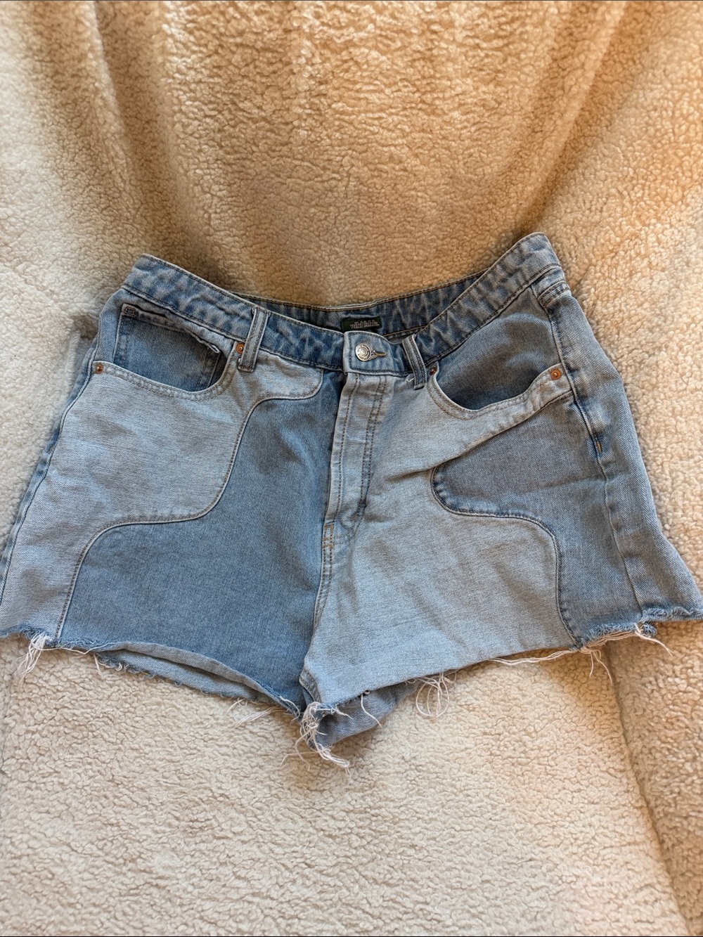 wild fable Two-Tone Light Blue Denim Cutoff Shorts